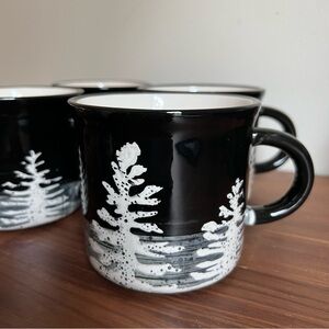 Baum Vale Black and White Winter Forest Night Pine Trees Coffee Mugs, set of 4